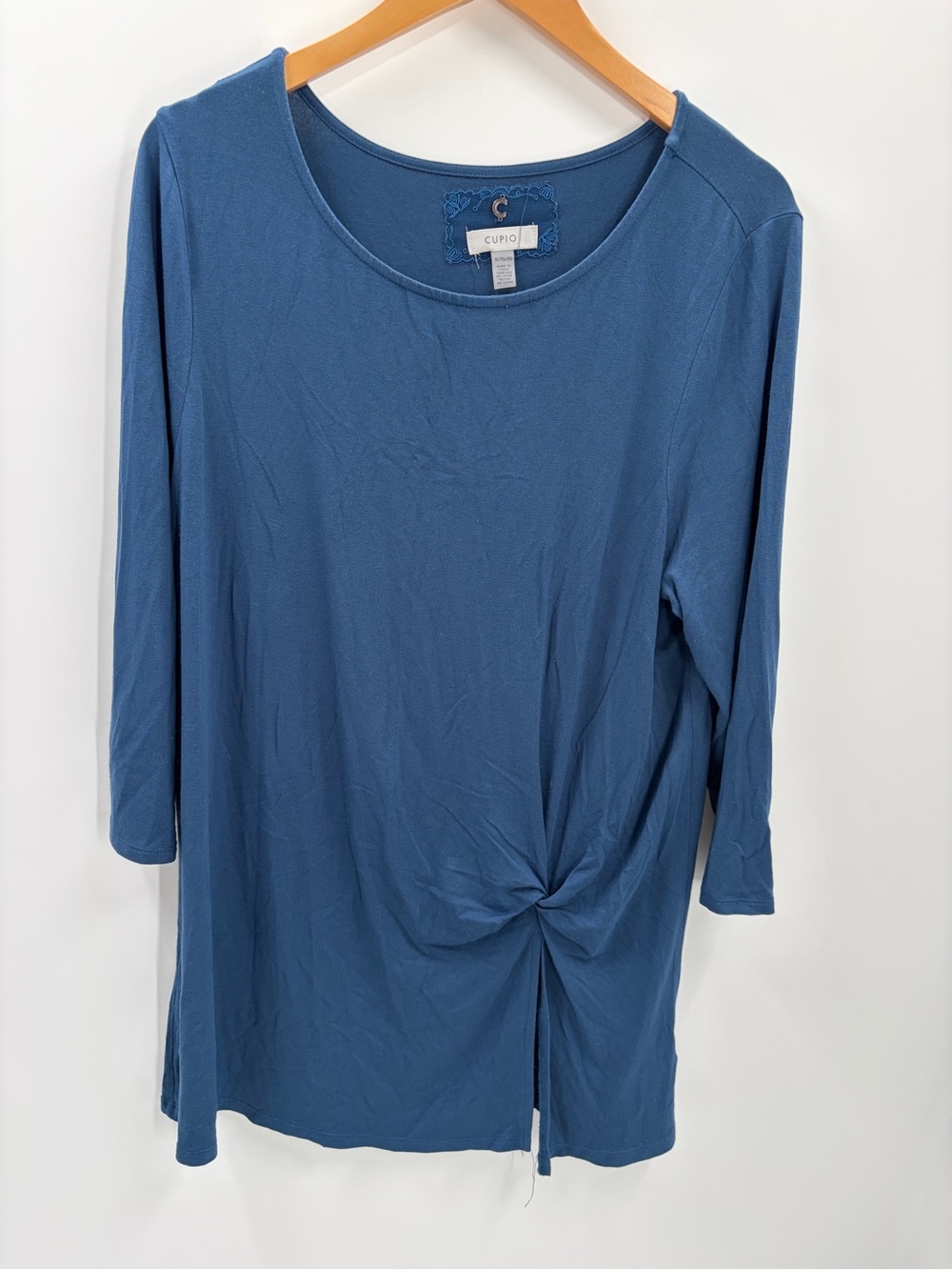 Cupio‎ Slate Blue Twist Front 3/4 Sleeve Top - Size XL